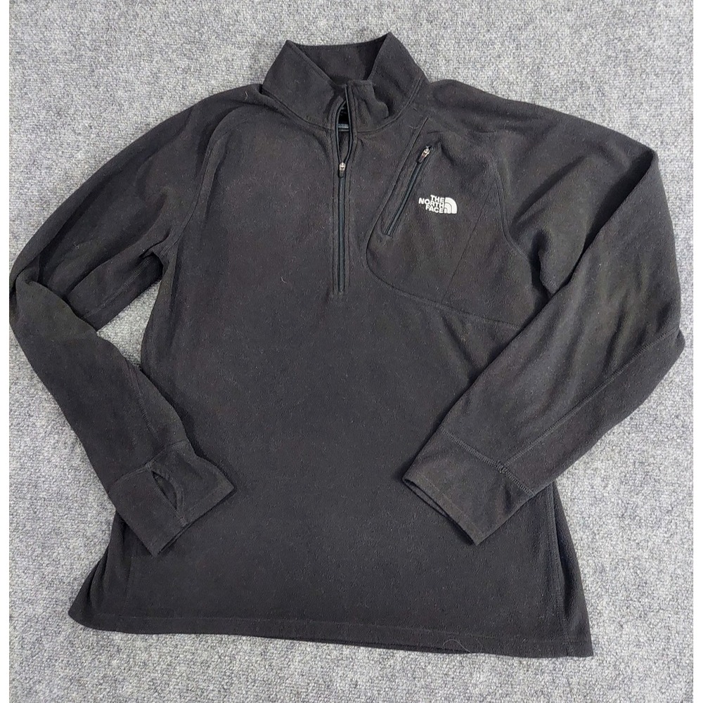North Face Pullover Mens Large Black‎ Fleece Quarter Zip Outdoor Hiking Jacket